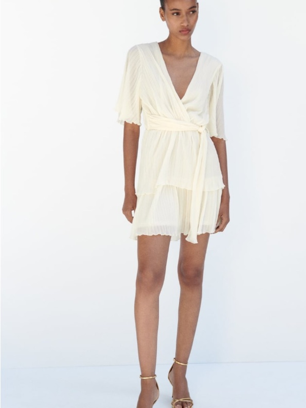 Zara Pleated Tie-Waist Mini Dress